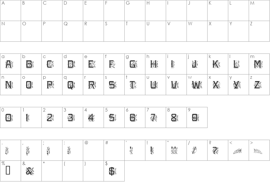 Arboret font character map preview