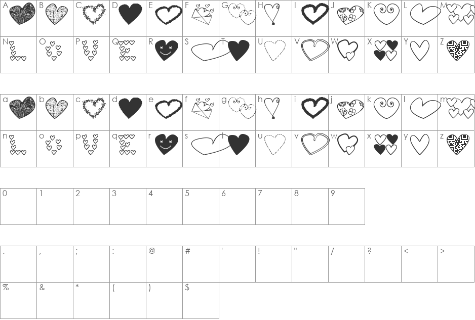 hearts shapess tfb font character map preview
