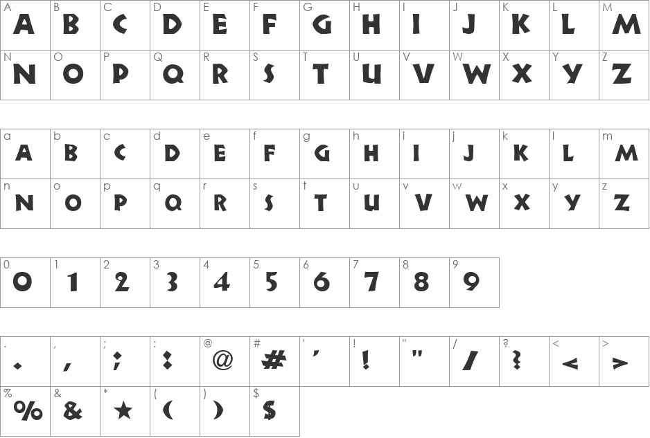 HeartwoodDisplaySCapsSSK font character map preview