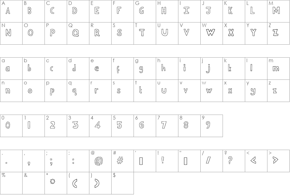 Heasafel font character map preview