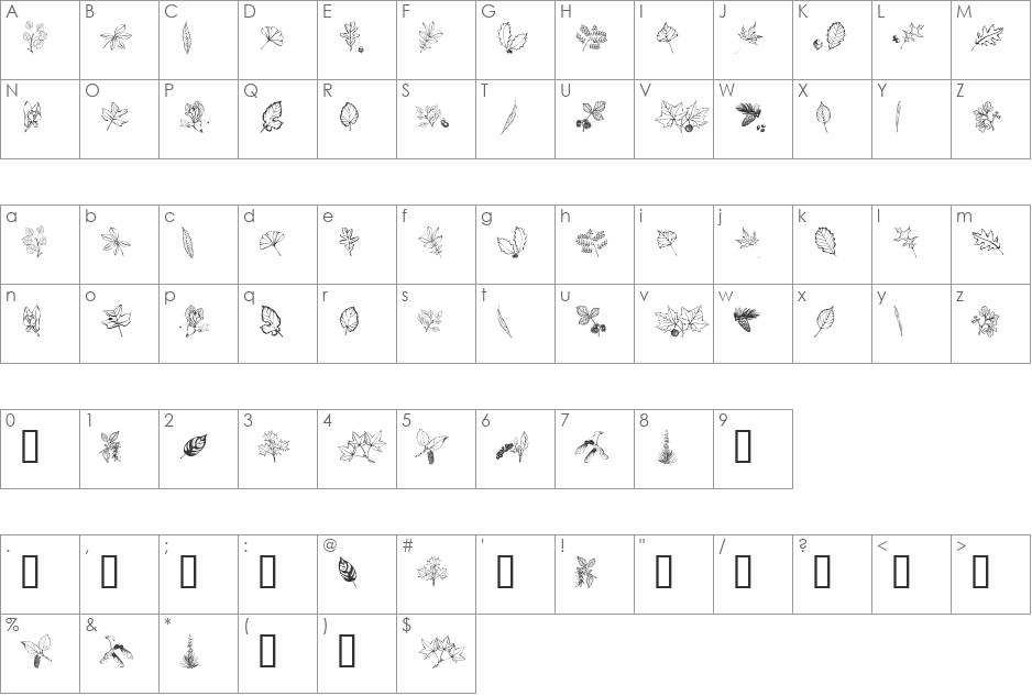 ArborisFolium font character map preview