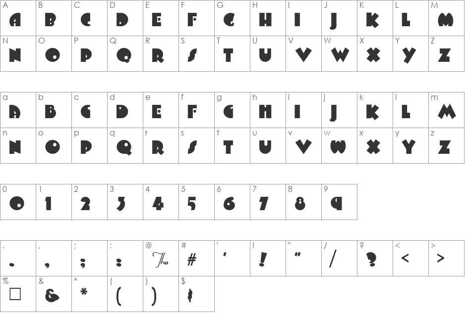 Arbuckle font character map preview