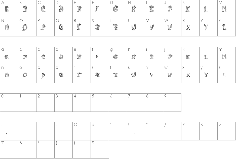 Heavenly Rooted font character map preview