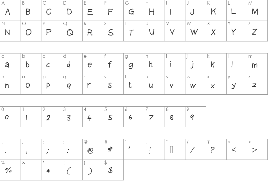 Heavenvetica font character map preview