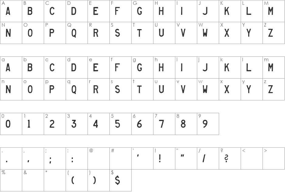 Heavy Equipment font character map preview