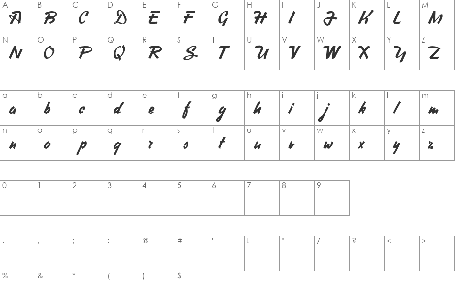 Heavy Squared Writing font character map preview