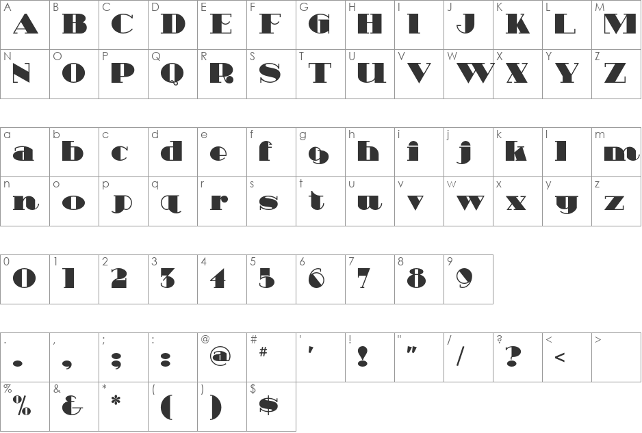 Heavy Tripp NF font character map preview