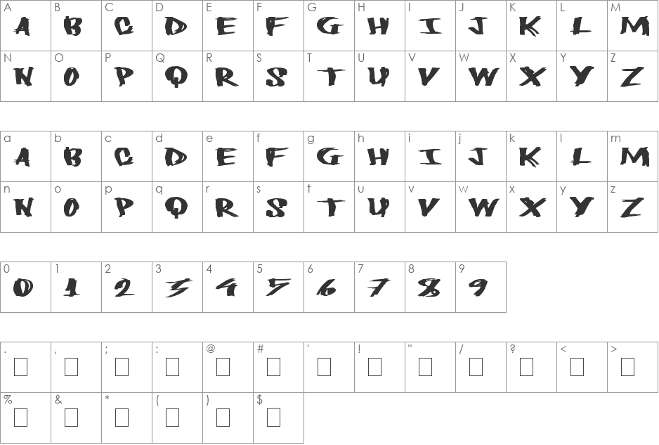 HeavyLoad font character map preview