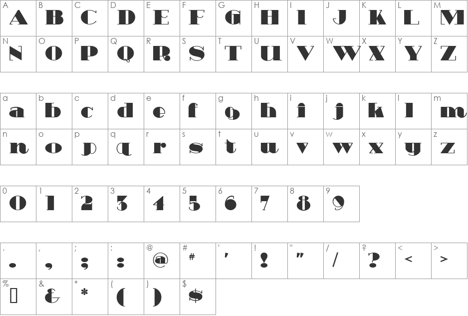 HeavyTripp font character map preview