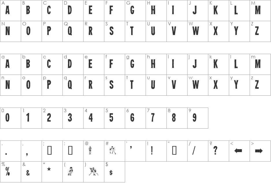Heavyweight font character map preview