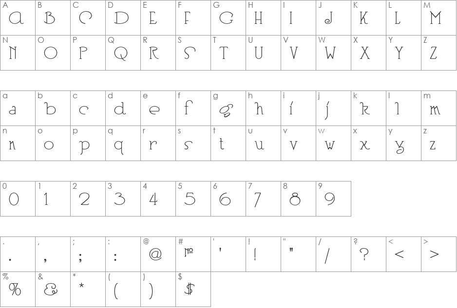 Heberling Casual NF font character map preview