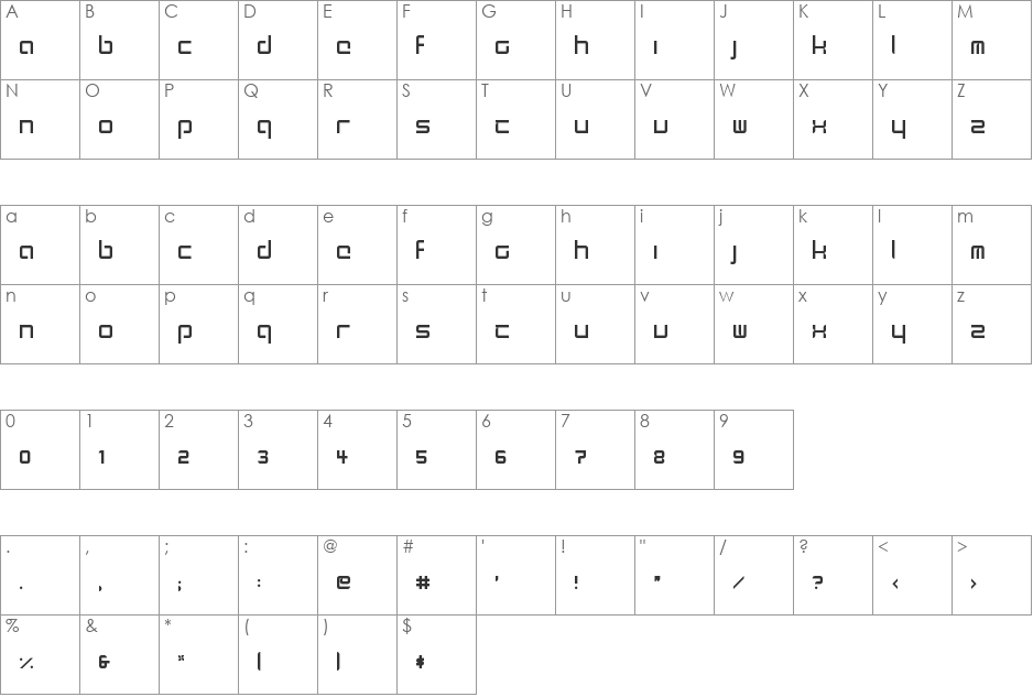 HebRoni font character map preview