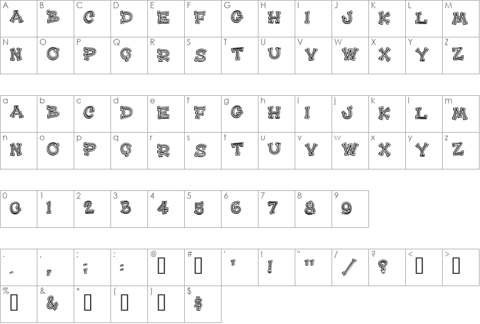 Hee Haw MF font character map preview