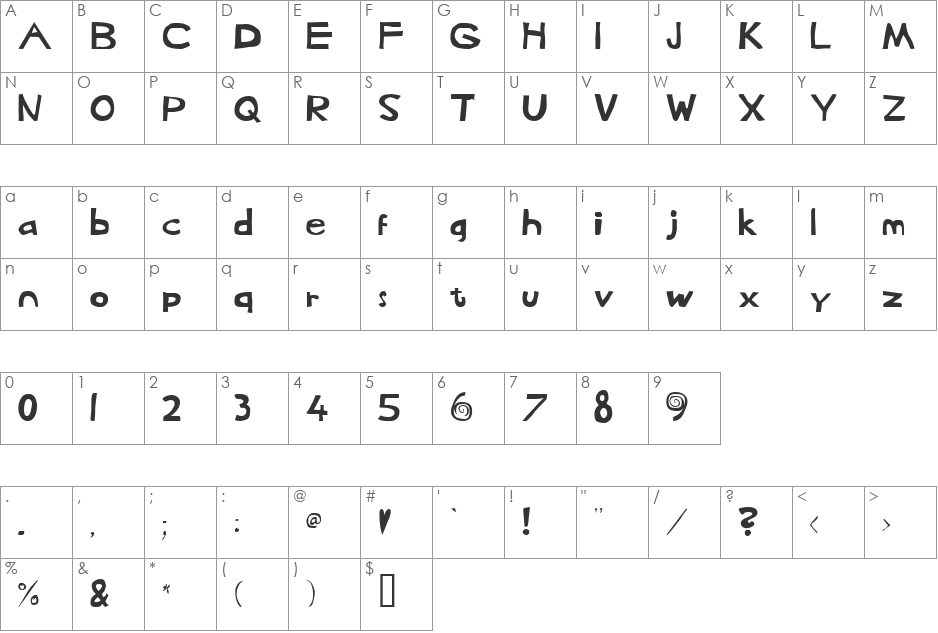 Heffaklump font character map preview