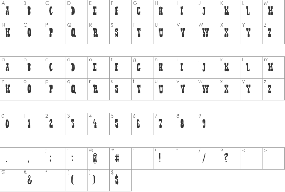 Heffer font character map preview