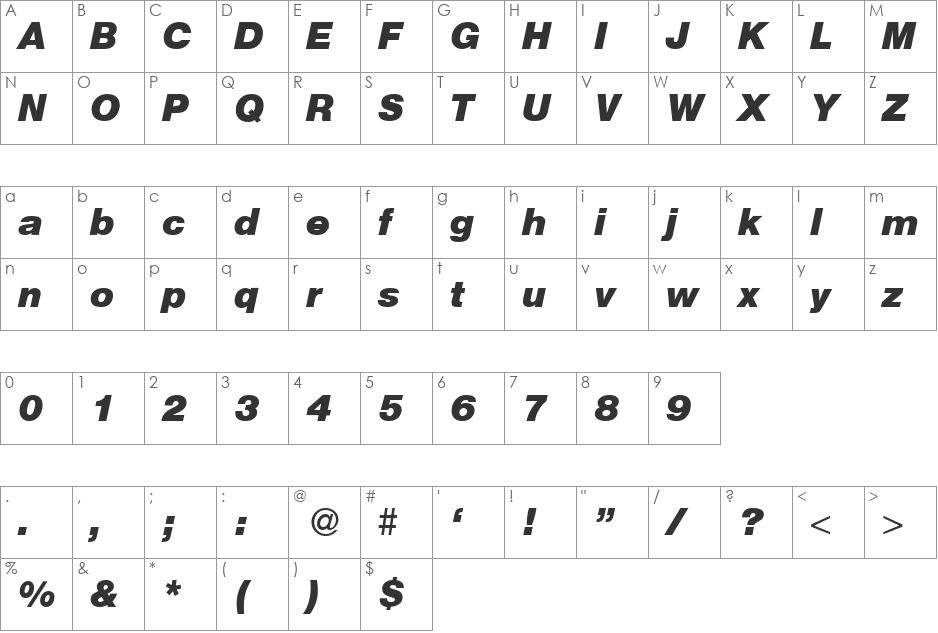 Hegel font character map preview