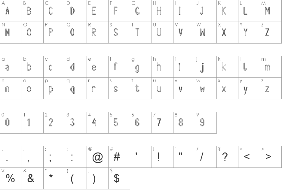 Arbycksazjan font character map preview