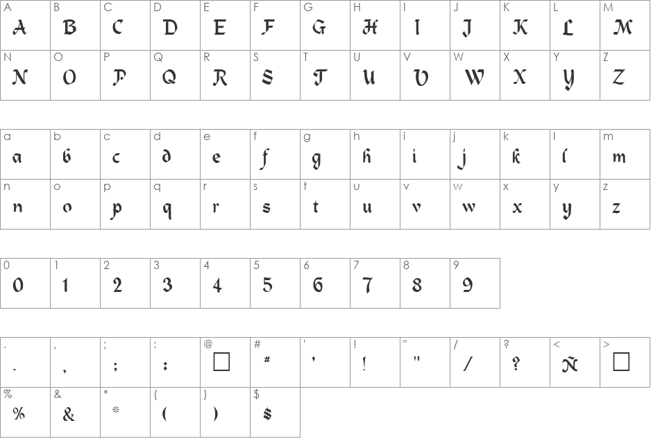 HEIDELB font character map preview