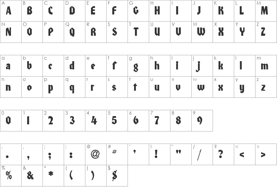 Heidelberg font character map preview