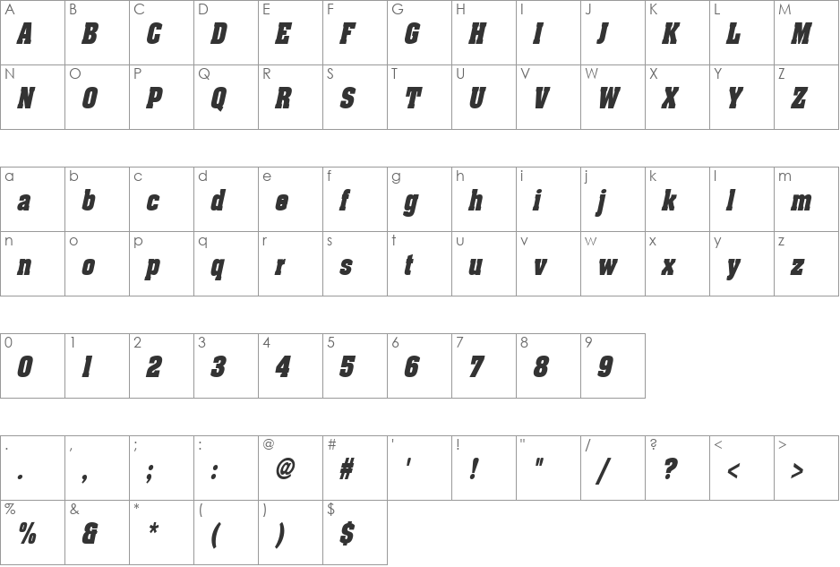 Heidelberg-Condensed font character map preview