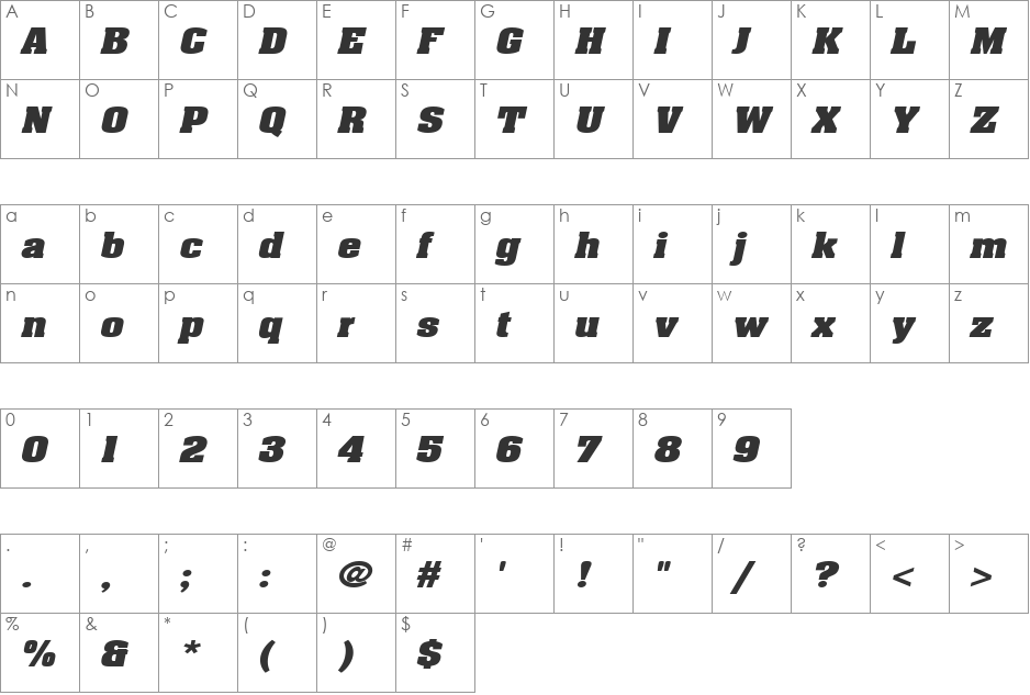 Heidelberg-Expanded font character map preview