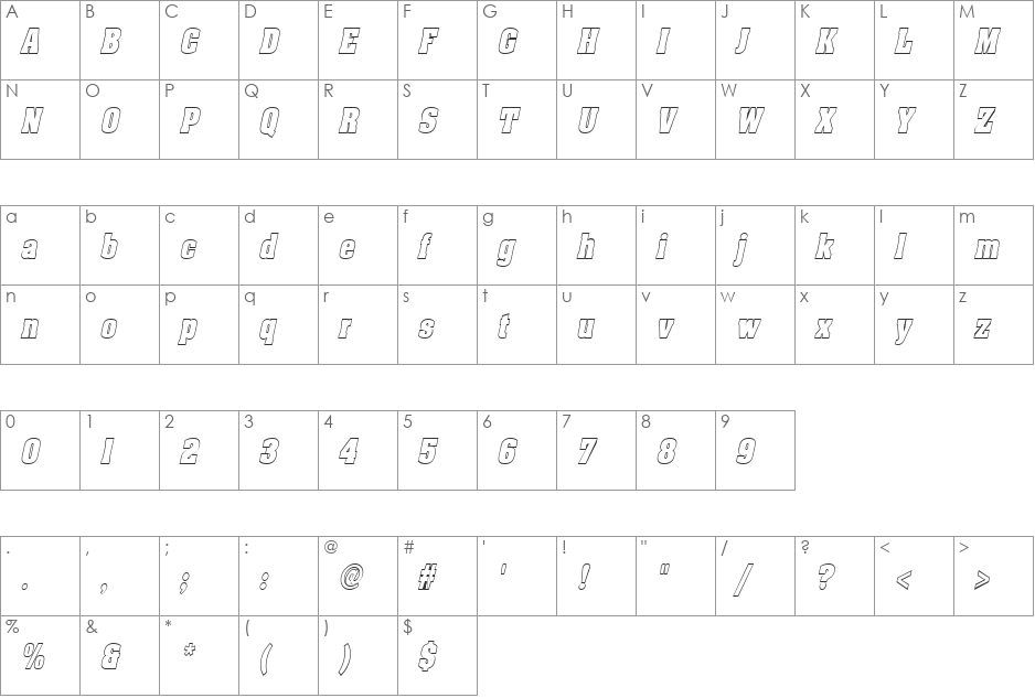 Heidelberg-Hollow-Condensed font character map preview