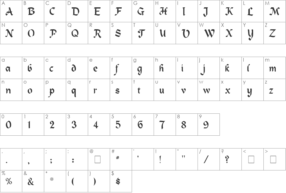 Heidelstein font character map preview