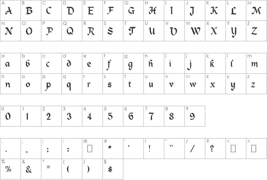 Heidelstein font character map preview