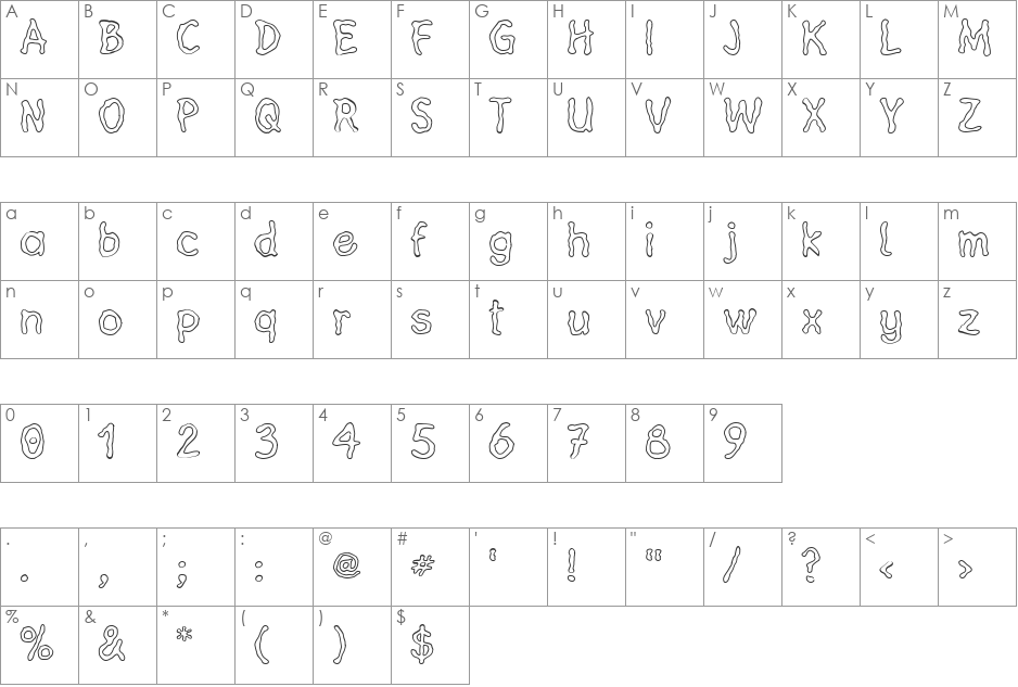 Heil Vertica font character map preview