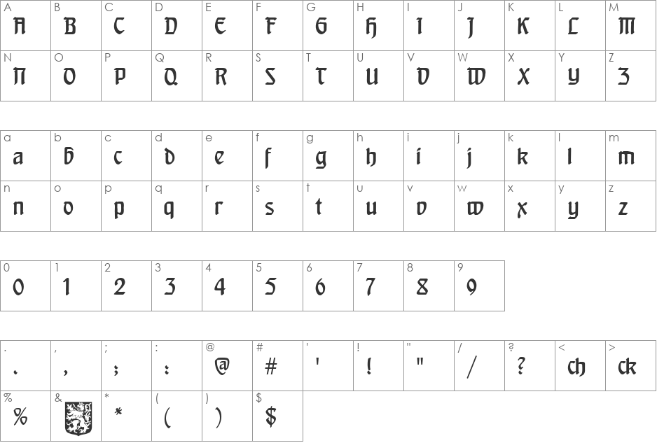 Heinrich Text font character map preview