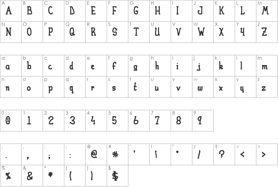 Heirany Slight font character map preview