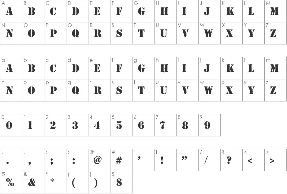 Helaman's Warriors font character map preview