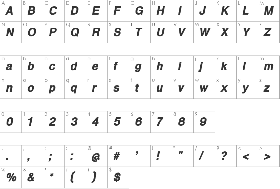 HeldustryFT Black font character map preview