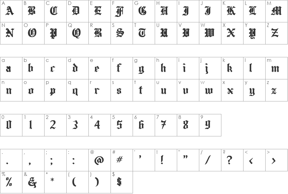 Helena Bold font character map preview