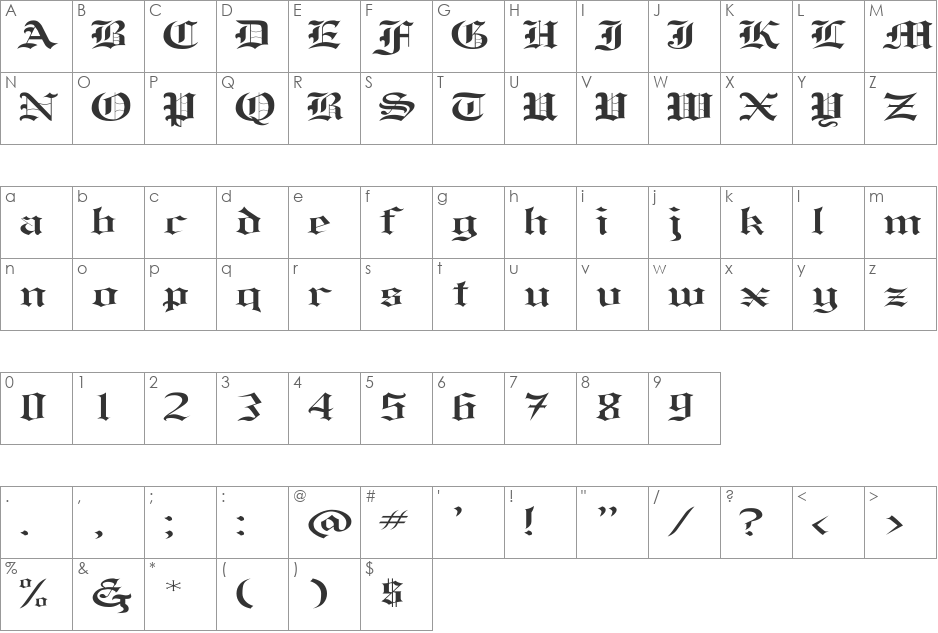 Helena Ex font character map preview