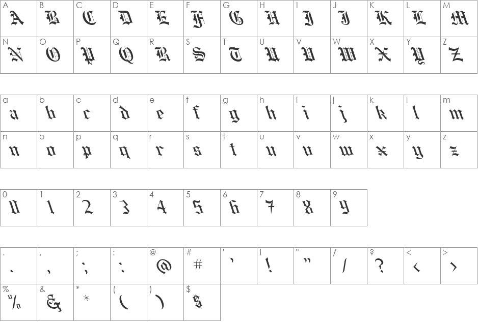Helena Leftified font character map preview