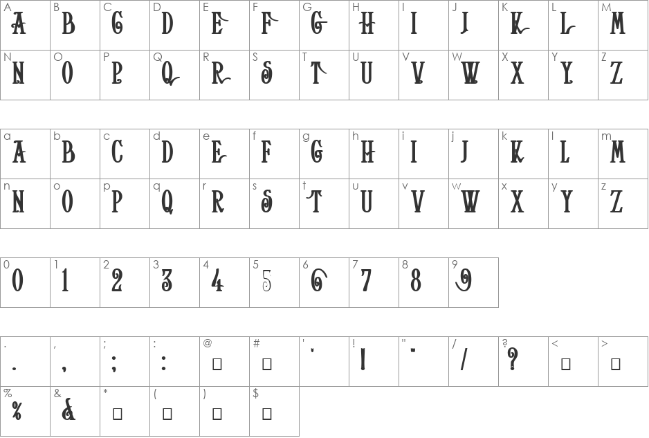 Helena-Bold font character map preview