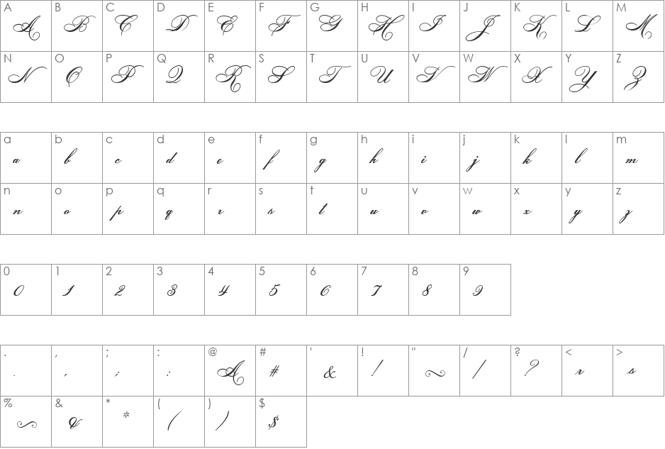 HelenaScript ES font character map preview
