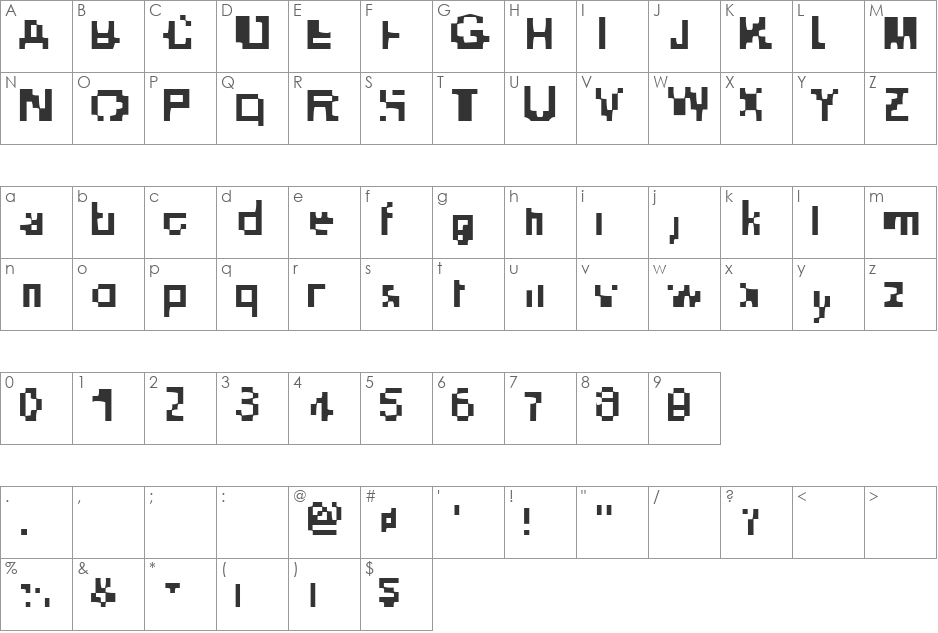 Heliosphere font character map preview