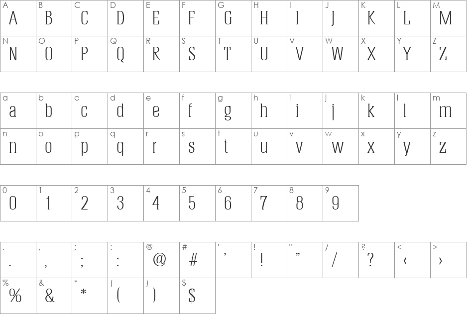 Helium-Light font character map preview