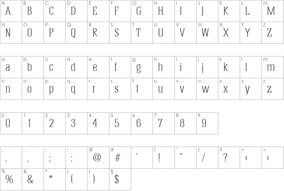 Helium-Serial-Light font character map preview