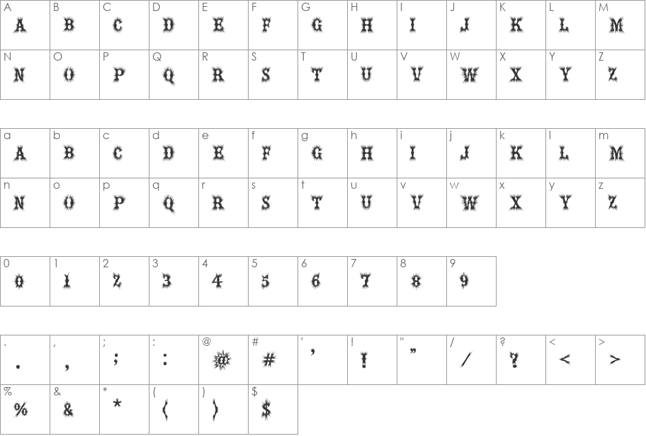 Hell Bar font character map preview