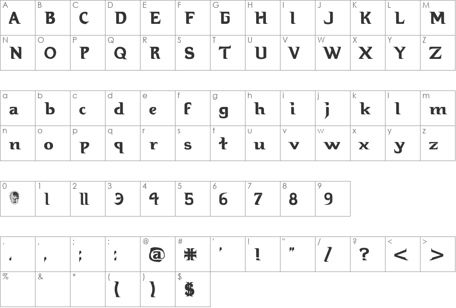 Hellbound font character map preview