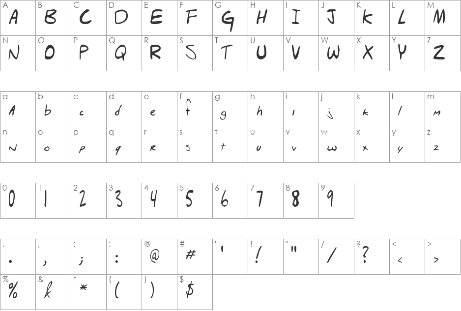 Hello Brady! font character map preview