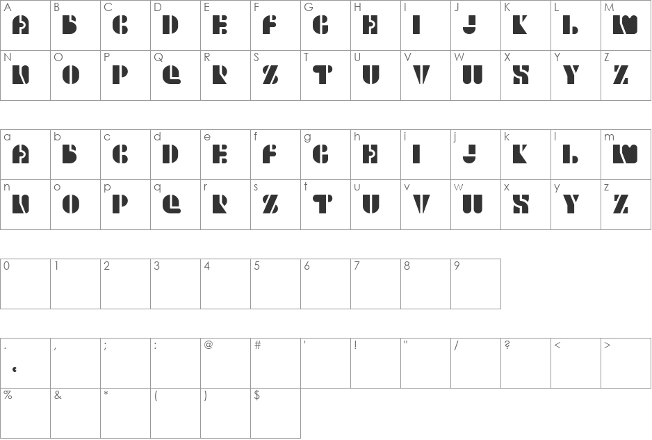 Hello Brigi font character map preview