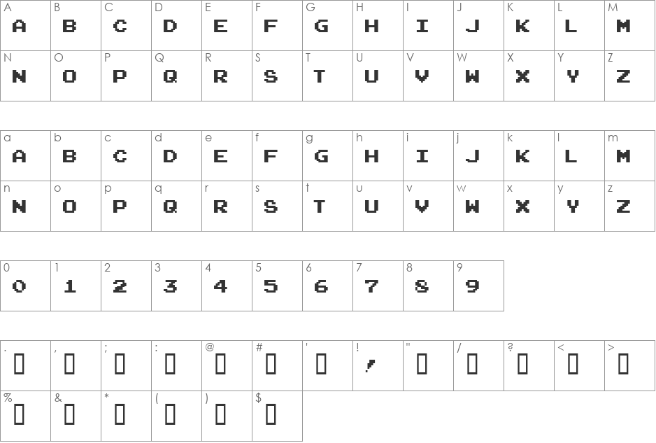 ArcadeClassic font character map preview