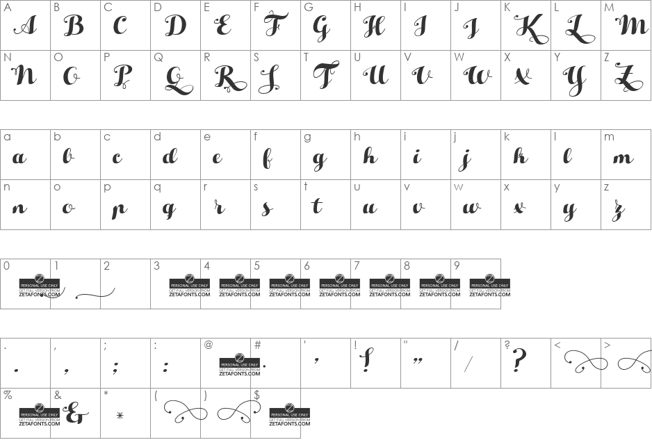 Hello Script font character map preview