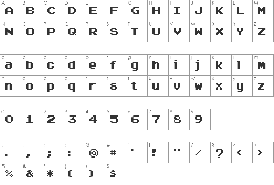 Arcadepix font character map preview