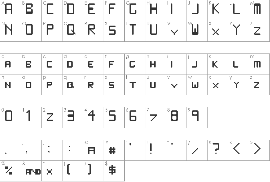Hellow World font character map preview