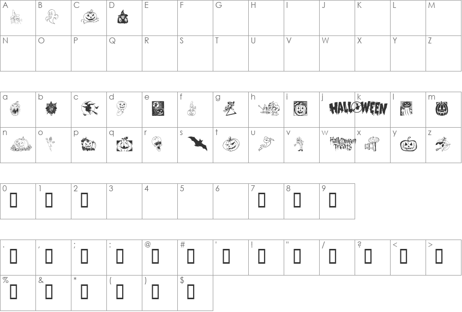 Helloween 2 font character map preview